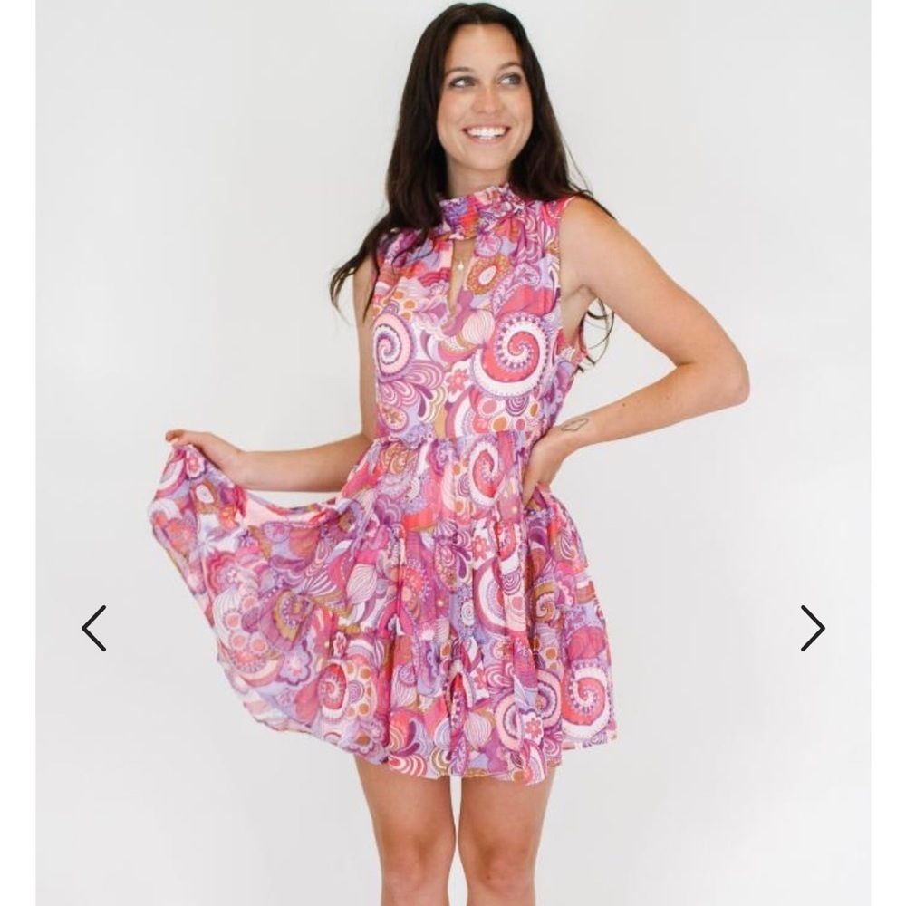 Fate Floral Sleeveless Mini Dress Size Large Swing Skirt Keyhole Neckline